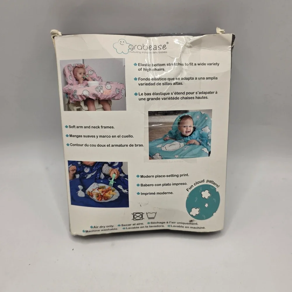 Grabease All Over Bib Baby Blue Cloud Full Coverage High Chair Cover Feeding BLW